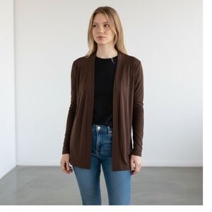 Karen Scott  Cardigan Sweater Brown  Open Front Small Grandma Cozy Layering NWOT